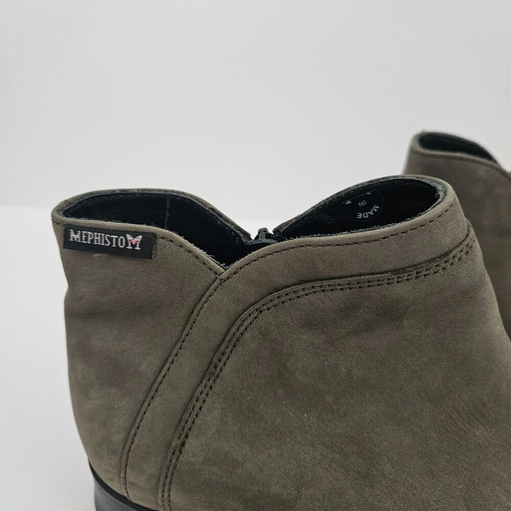 Mephisto Margaux Khaki Green Suede Wedge Ankle Boots Zip Booties Size 6 - Picture 6 of 15